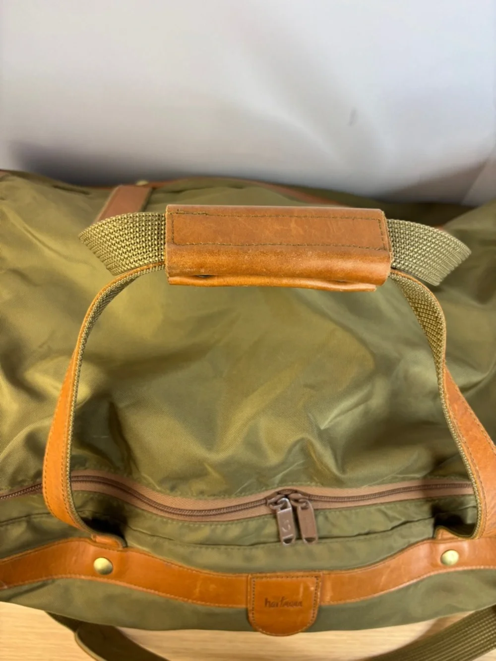 Vintage Hartmann Weekender Duffle Durable Olive Green Ballistic Nylon w/Leather